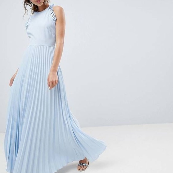 pleated ruffle maxi dress